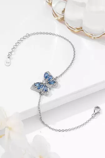 Pure 925 silver blue butterfly bracelet for women