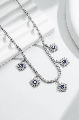 Pure 925 silver tennis flower chain for women