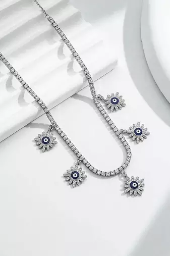 Pure 925 silver tennis flower chain for women