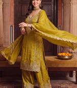 women ethnic motifs embroidered regular thread work kurta with palazzos & with dupatta