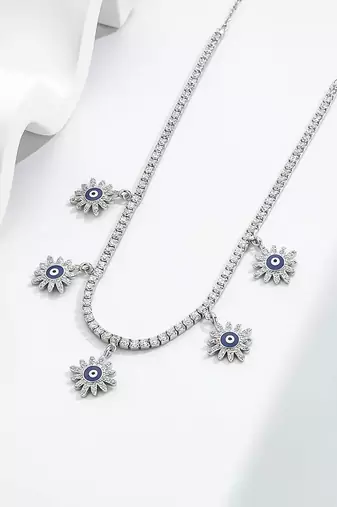 Pure 925 silver tennis flower chain for women