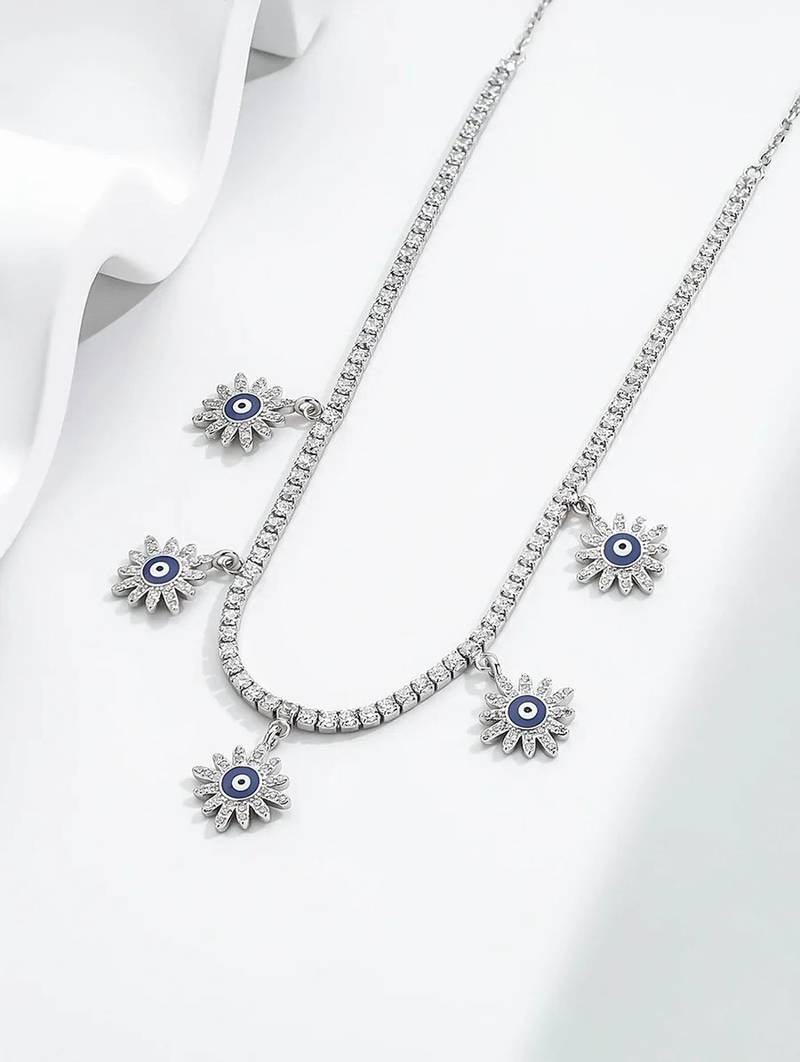 Pure 925 silver tennis flower chain for women
