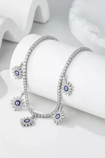 Pure 925 silver tennis flower chain for women