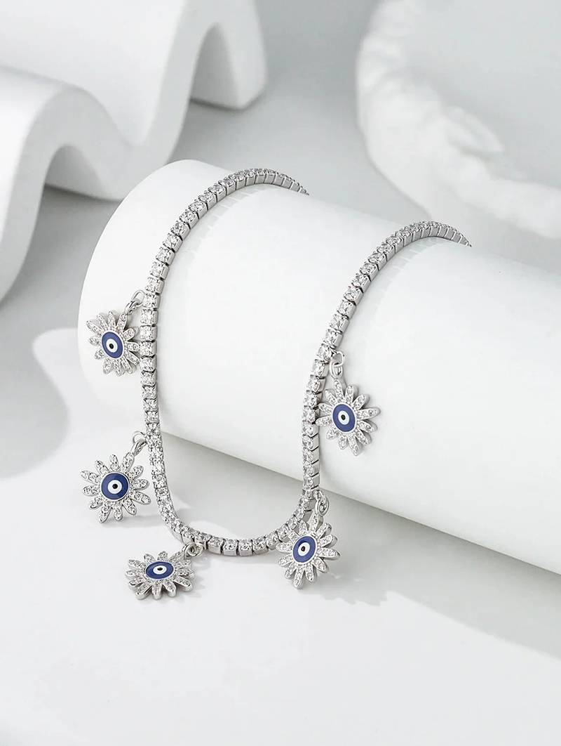 Pure 925 silver tennis flower chain for women