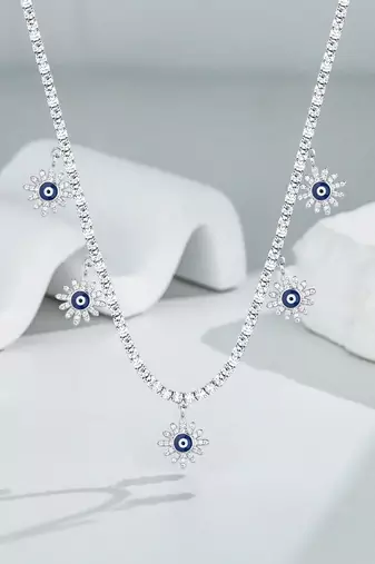 Pure 925 silver tennis flower chain for women