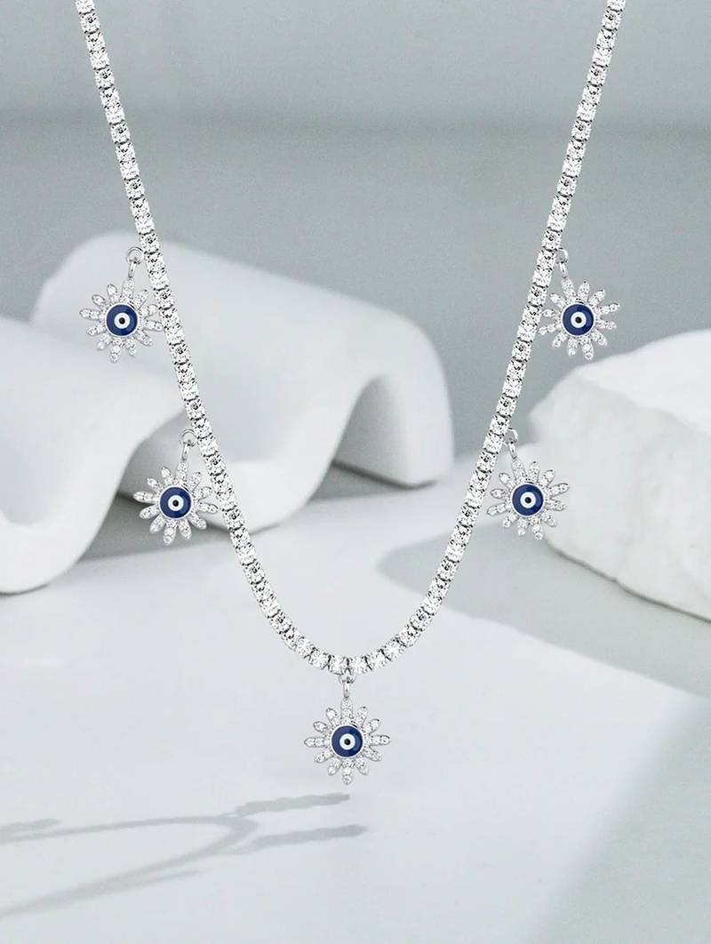 Pure 925 silver tennis flower chain for women