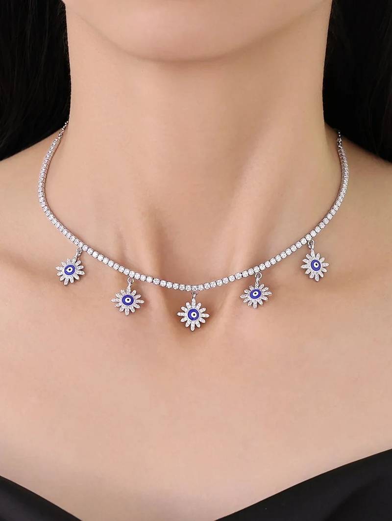 Pure 925 silver tennis flower chain for women
