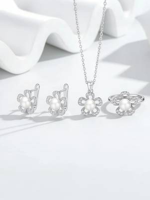 Pure 925 silver flower set for women 1
