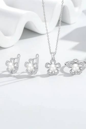 Pure 925 silver flower set for women