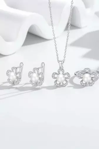 Pure 925 silver flower set for women