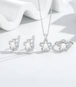 Pure 925 silver flower set for women
