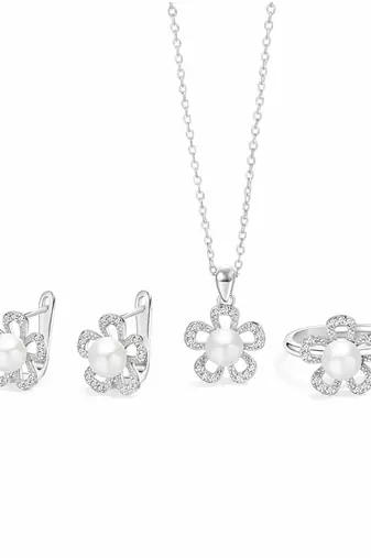 Pure 925 silver flower set for women
