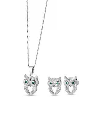 Pure 925 silver owl pendant set for women 1