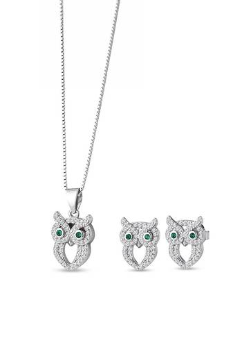Pure 925 silver owl pendant set for women