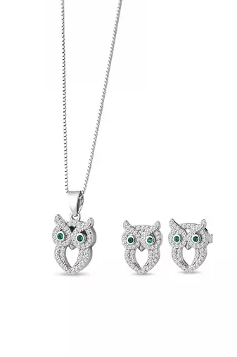 Pure 925 silver owl pendant set for women