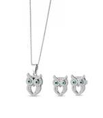 Pure 925 silver owl pendant set for women