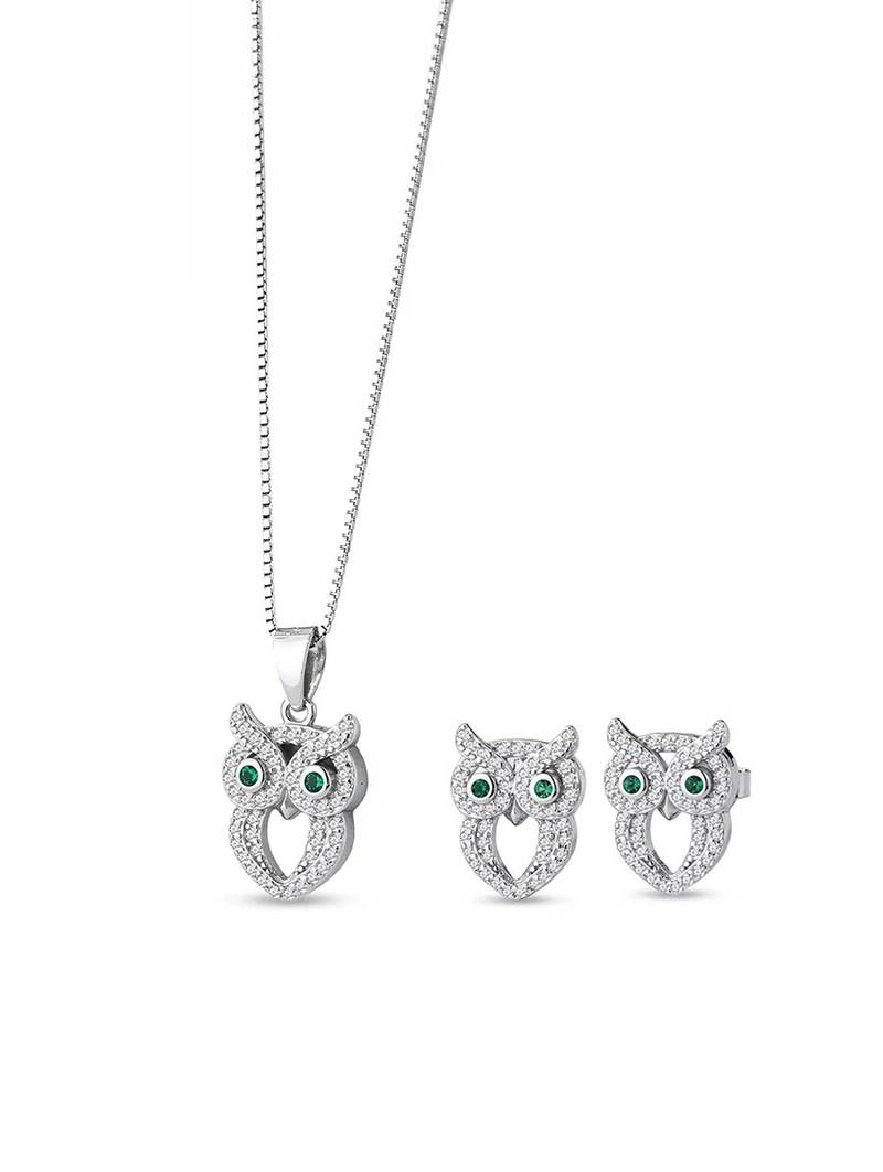 Pure 925 silver owl pendant set for women