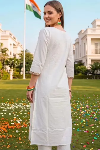 women ethnic motifs embroidered regular thread work cotton kurta with trousers & with dupatta