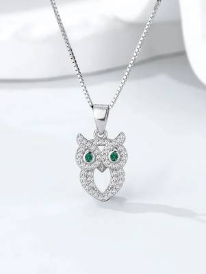 Pure 925 silver owl pendant set for women 2