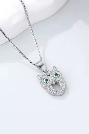 Pure 925 silver owl pendant set for women