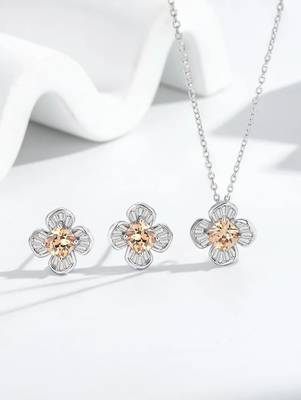 Pure 925 silver gold flower pendant set for women 1