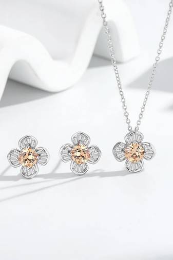 Pure 925 silver gold flower pendant set for women