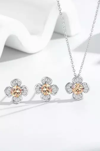 Pure 925 silver gold flower pendant set for women