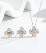 Pure 925 silver gold flower pendant set for women