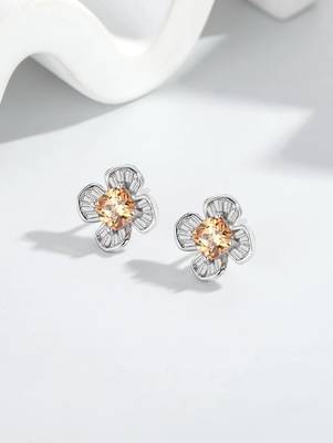 Pure 925 silver gold flower pendant set for women 3