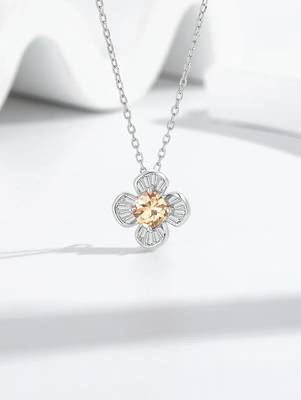 Pure 925 silver gold flower pendant set for women 4