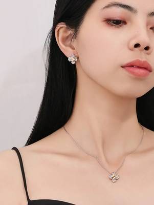 Pure 925 silver gold flower pendant set for women 5