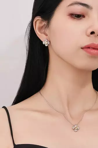 Pure 925 silver gold flower pendant set for women