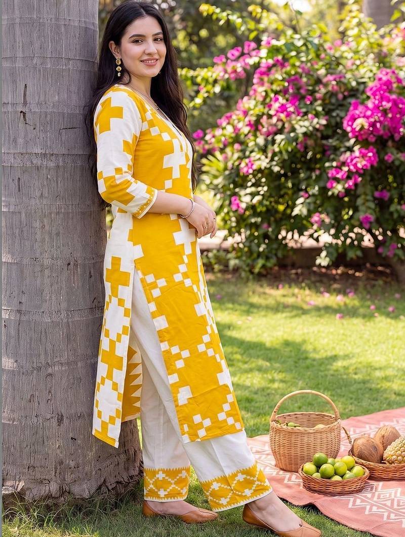 women printed regular kurta with palazzos