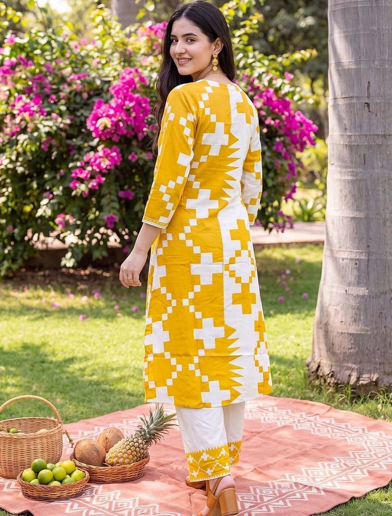 women printed regular kurta with palazzos