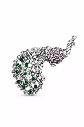 Pure 925 silver majestic peacock brooch