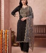 women ethnic motifs embroidered regular thread work kurta with trousers & with dupatta