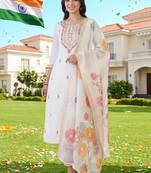 women ethnic motifs embroidered regular thread work kurta with trousers & with dupatta