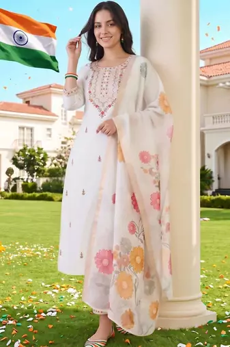 women ethnic motifs embroidered regular thread work kurta with trousers & with dupatta