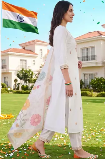 women ethnic motifs embroidered regular thread work kurta with trousers & with dupatta