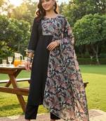 women floral embroidered regular thread work kurta with trousers & with dupatta