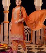 women ethnic motifs embroidered regular sequinned kurta with trousers & with dupatta