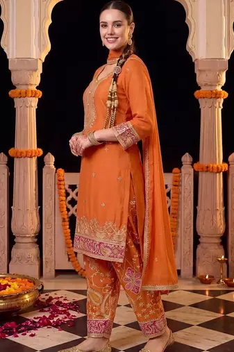 women ethnic motifs embroidered regular sequinned kurta with trousers & with dupatta