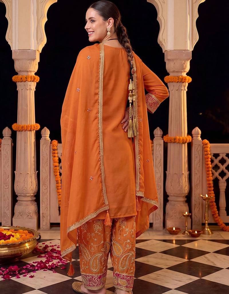 women ethnic motifs embroidered regular sequinned kurta with trousers & with dupatta