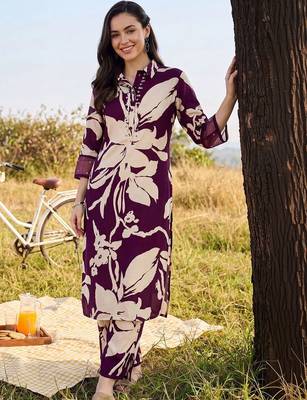 women floral printed regular sequinned kurta with trousers 1