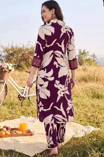 women floral printed regular sequinned kurta with trousers