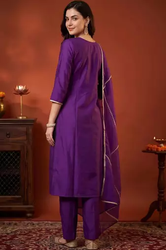 women ethnic motifs embroidered regular thread work liva kurta with trousers & with dupatta