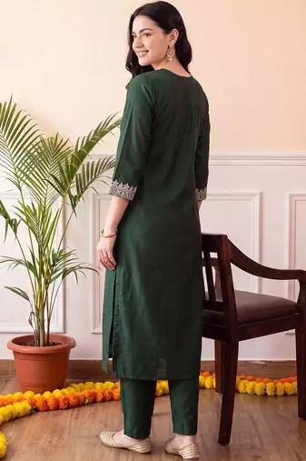 women ethnic motifs embroidered regular thread work liva kurta with trousers & with dupatta