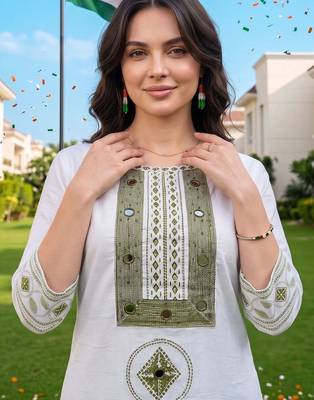 women ethnic motifs embroidered regular mirror work cotton kurta with trousers & with dupatta 3