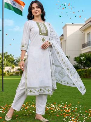 women ethnic motifs embroidered regular mirror work cotton kurta with trousers & with dupatta 5
