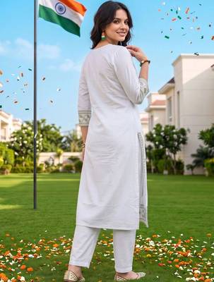 women ethnic motifs embroidered regular mirror work cotton kurta with trousers & with dupatta 6